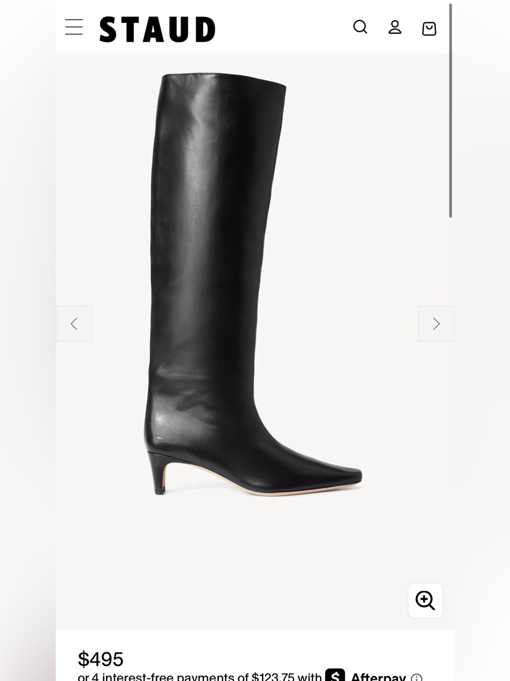 STAUD Black Knee-High Pointed Leather Boots